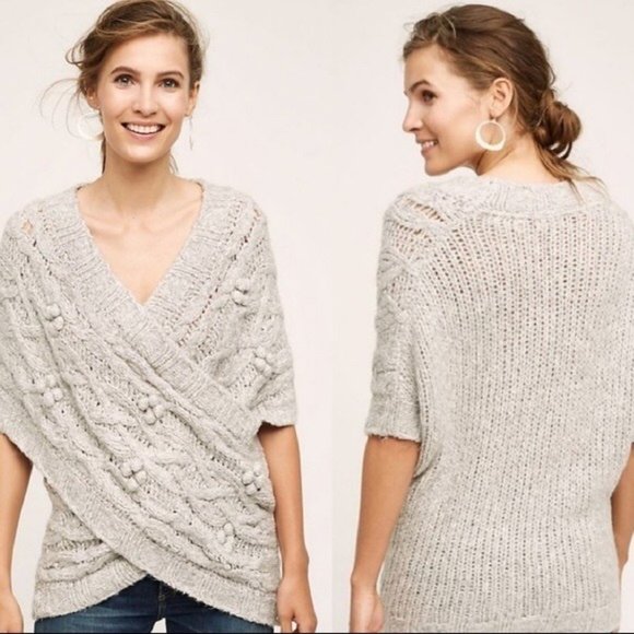 Anthropologie Sweaters - Anthropologie Sleeping on Snow Gray Cable Knit Crossover Wrap Sweater